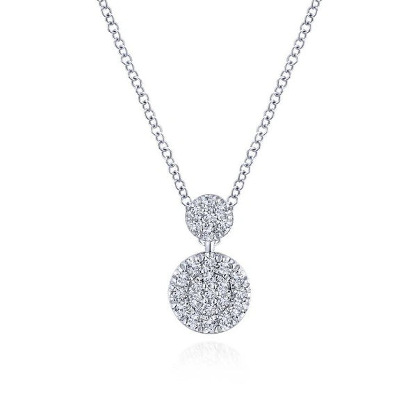 14K White Gold Double Diamond Disc Pendant Necklace