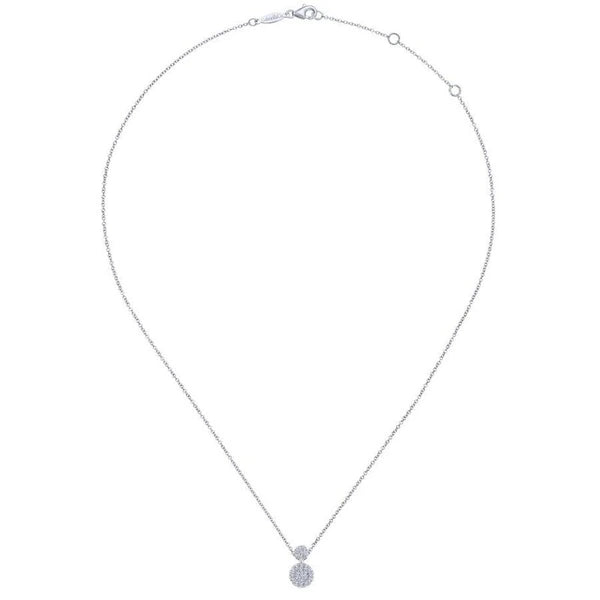 14K White Gold Double Diamond Disc Pendant Necklace