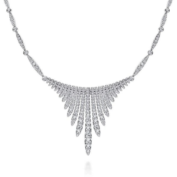 18K White Gold Graduating Diamond Bar Statement Necklace