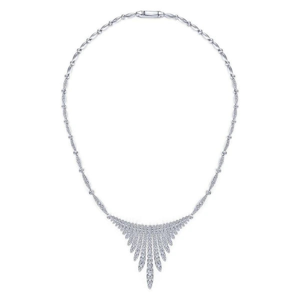18K White Gold Graduating Diamond Bar Statement Necklace