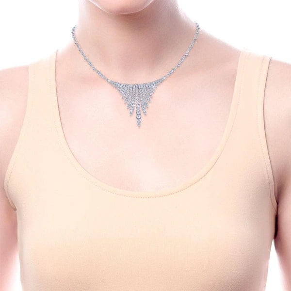 18K White Gold Graduating Diamond Bar Statement Necklace