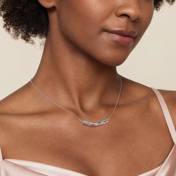 925 Sterling Silver White Sapphire Bar Necklace