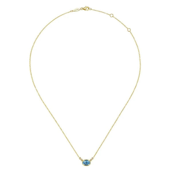 14k Yellow Gold Oval Swiss Blue Topaz & Diamond Necklace