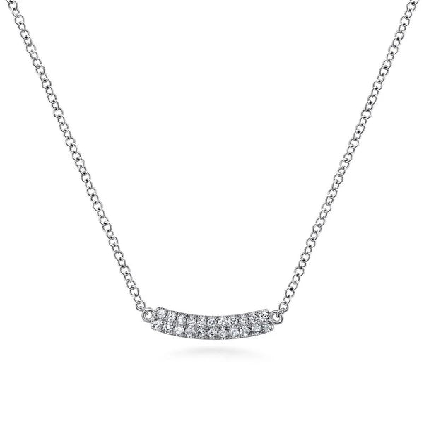 14K White Gold Curved Pavé Diamond Bar Necklace