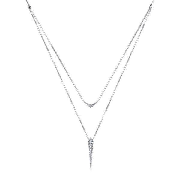 14K White Gold Layered e Diamond Bar and Spike Pendant Necklace
