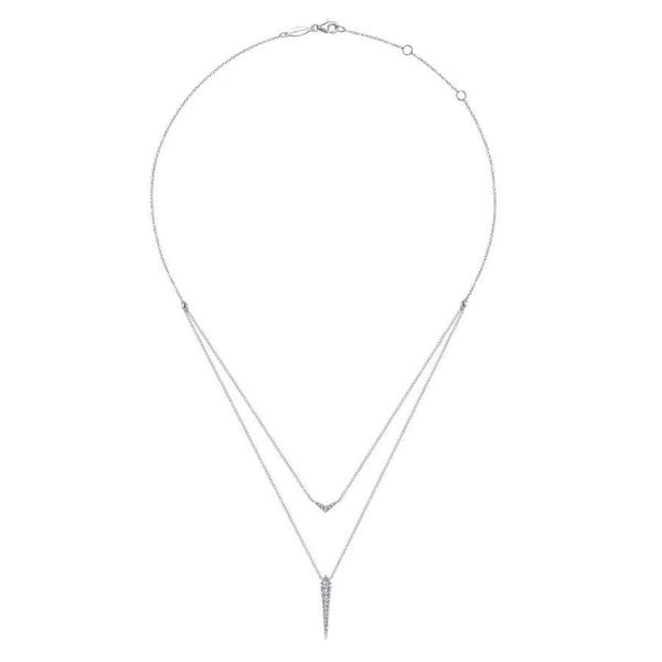 14K White Gold Layered e Diamond Bar and Spike Pendant Necklace