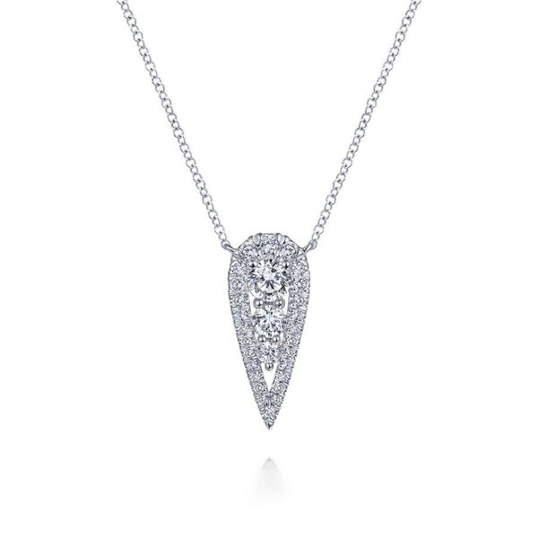 14K White Gold Inverted Teardrop Diamond Pendant Necklace