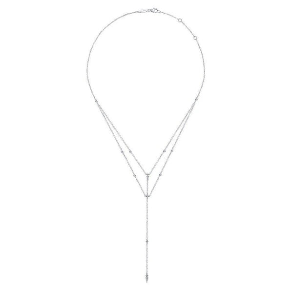 14K White Gold Diamond Station Layered Y Necklace