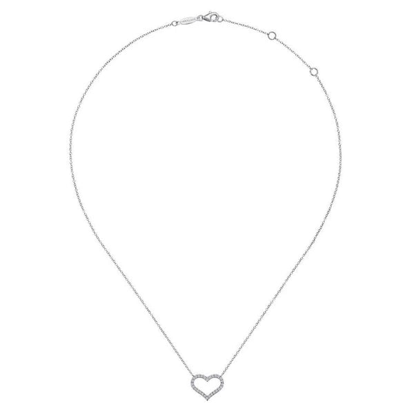 14K White Gold Open Diamond Heart Pendant Necklace