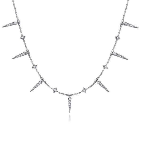14K White Gold Alternating Diamond Spike Necklace