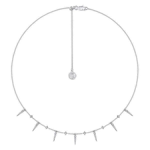 14K White Gold Alternating Diamond Spike Necklace