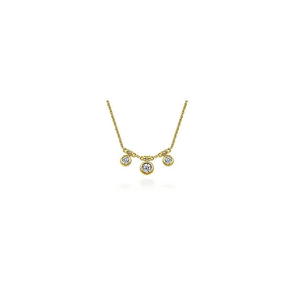 14K Yellow Gold Bezel Set Diamond Trio Choker Necklace