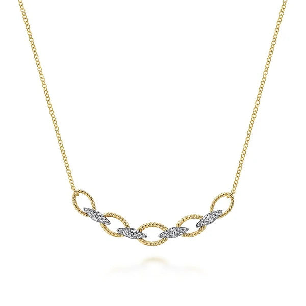 14K Yellow-White Gold Twisted Rope Oval Link Necklace with Diamond Connectors