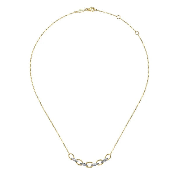 14K Yellow-White Gold Twisted Rope Oval Link Necklace with Diamond Connectors