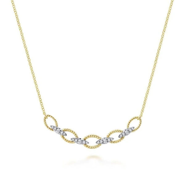 14K Yellow-White Gold Twisted Rope Oval Link Necklace with Diamond Connectors
