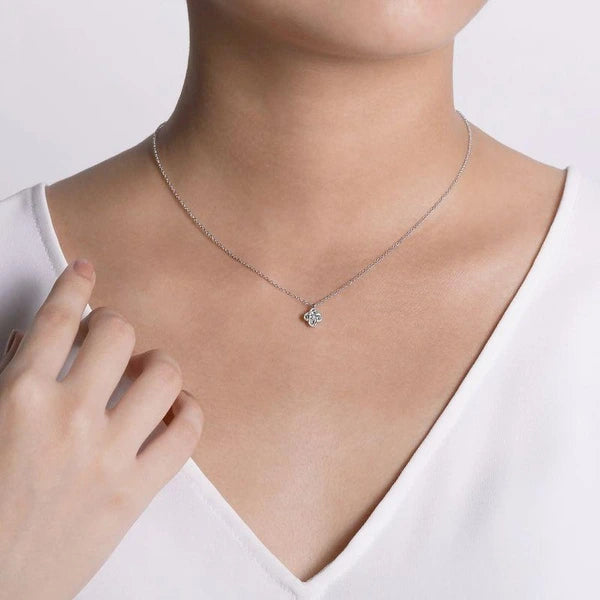14K White Gold Diamond Clover Pendant Necklace