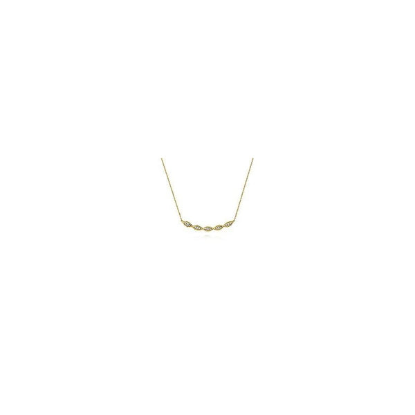 14K Yellow Gold Twisted Rope Curved Diamond Bar Necklace