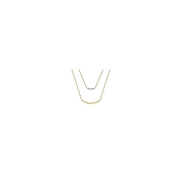14K Yellow Gold Two Strand Twisted and Diamond Bar Necklace