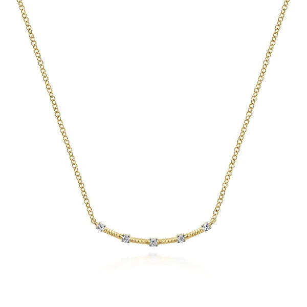 14K Yellow Gold Diamond Stations Bar Necklace
