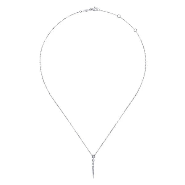 14K White Gold Diamond Spike Pendant Drop Necklace