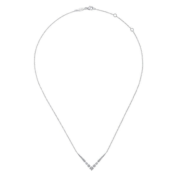 14K White Gold Diamond Chevron Necklace