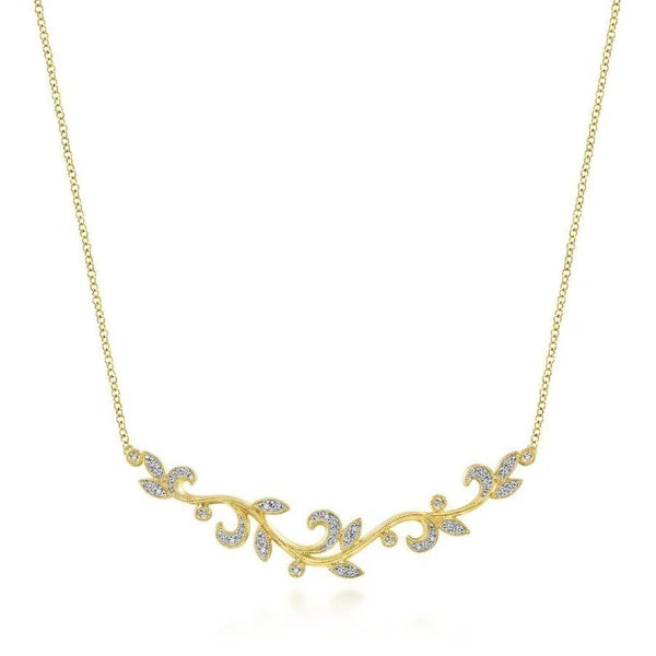 14K Yellow Gold Floral Branch Diamond Necklace