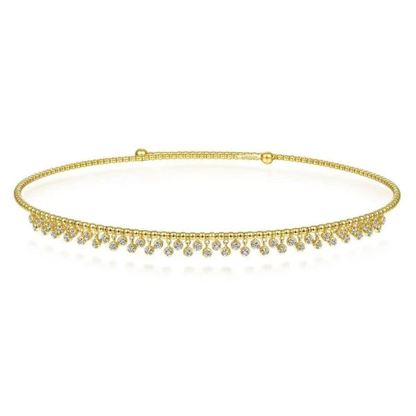 11.5" With 2" Extension 14K Yellow Gold Bujukan Beaded Choker Necklace with Bezel Set Diamond Clusters