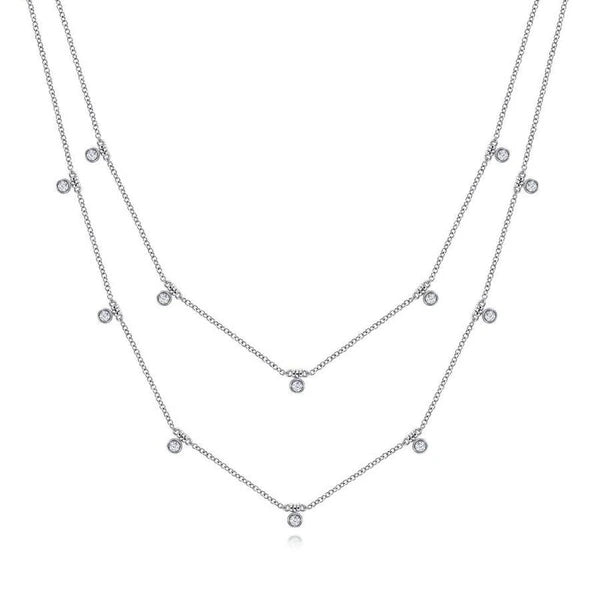 Two Row 14K White Gold Necklace with Diamond Drops