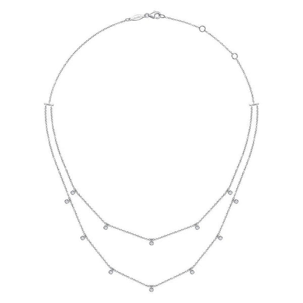Two Row 14K White Gold Necklace with Diamond Drops