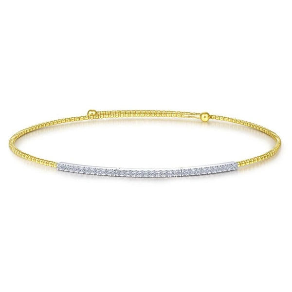 11.5" With 2" Extension 14K Yellow-White Gold Bujukan Beaded Choker Necklace with Diamond e