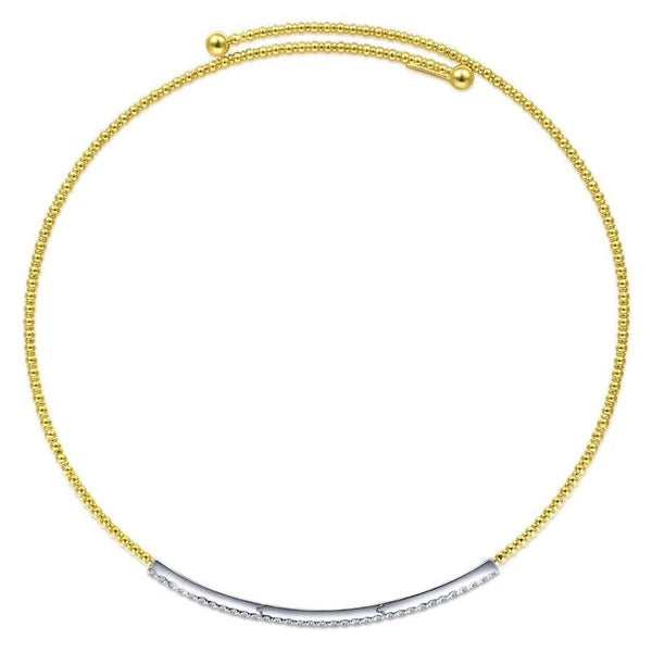 11.5" With 2" Extension 14K Yellow-White Gold Bujukan Beaded Choker Necklace with Diamond e