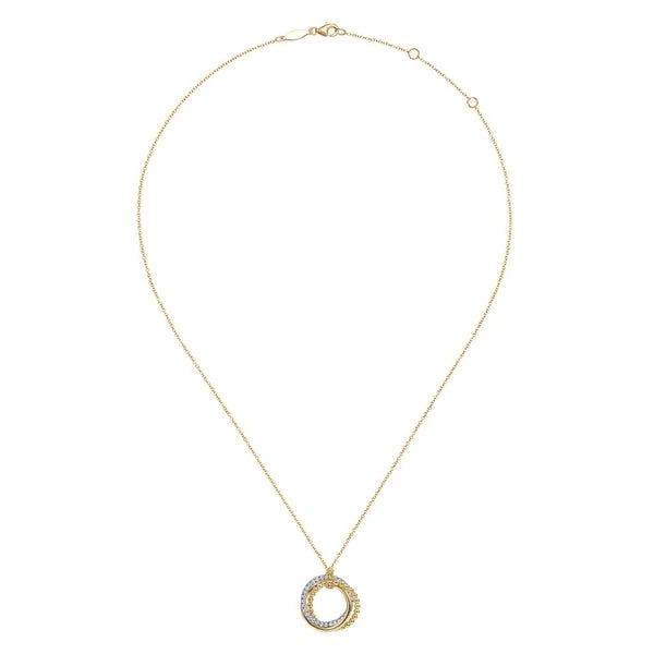 14K Yellow-White Gold Bujukan Diamond Interlocking Circles Pendant Necklace