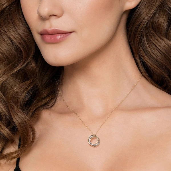 14K Yellow-White Gold Bujukan Diamond Interlocking Circles Pendant Necklace