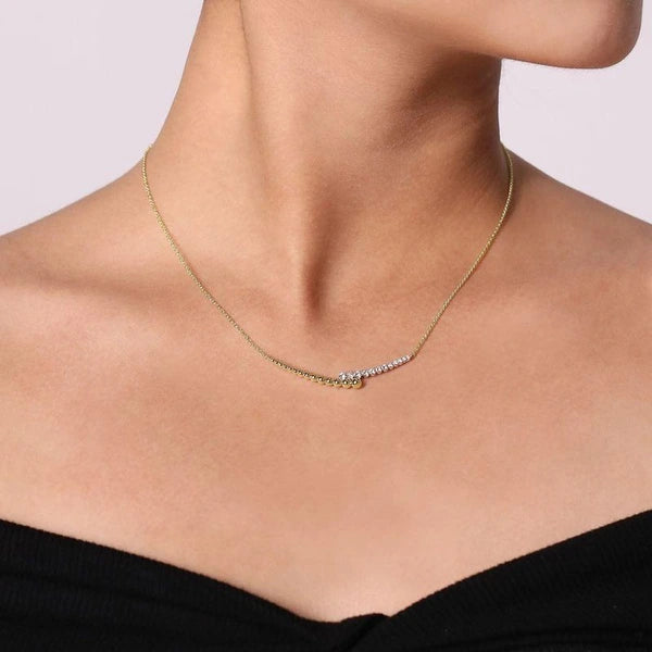14K Yellow-White Gold Bujukan Diamond Bar Necklace