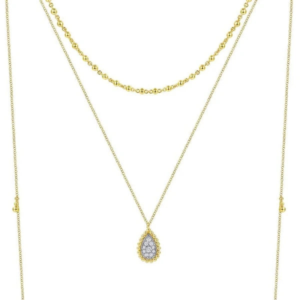 14K Yellow Gold 3 Strand Teardrop Diamond e Necklace with Drops