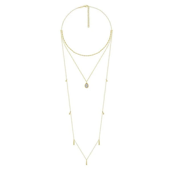 14K Yellow Gold 3 Strand Teardrop Diamond e Necklace with Drops
