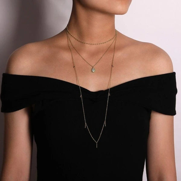 14K Yellow Gold 3 Strand Teardrop Diamond e Necklace with Drops