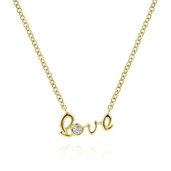 14K Yellow Gold Love Pendant Necklace with Diamond Accent
