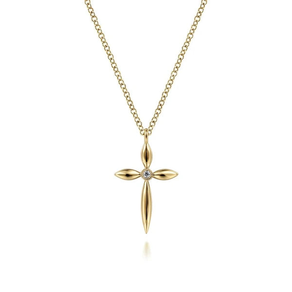 14K Yellow Gold Diamond Cross Pendant Necklace