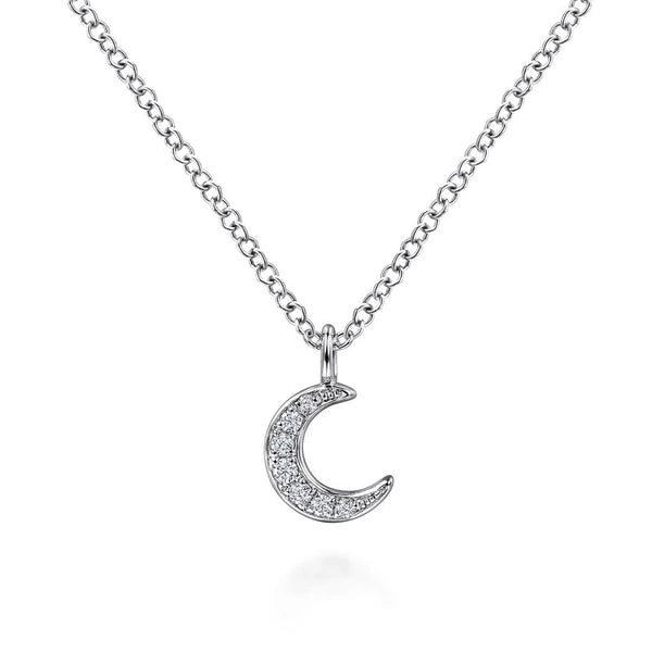 14K White Gold Diamond Pavé Crescent Moon Pendant Necklace