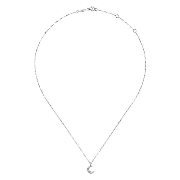 14K White Gold Diamond Pavé Crescent Moon Pendant Necklace