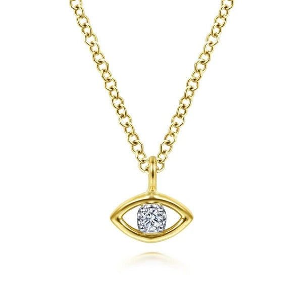 14K Yellow-White Gold Diamond Eye Pendant Necklace