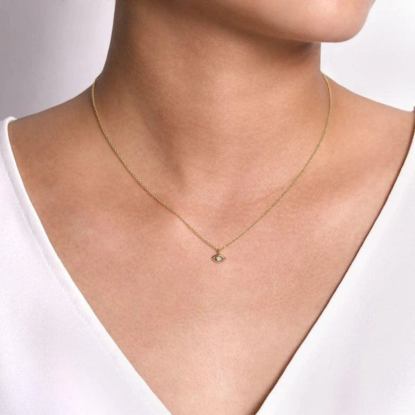 14K Yellow-White Gold Diamond Eye Pendant Necklace