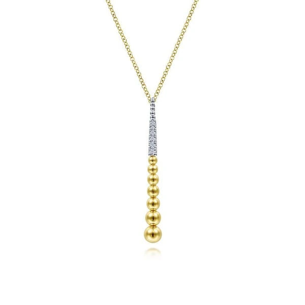 14K Yellow-White Gold Bujukan Bead Y Necklace with Diamond e Accent