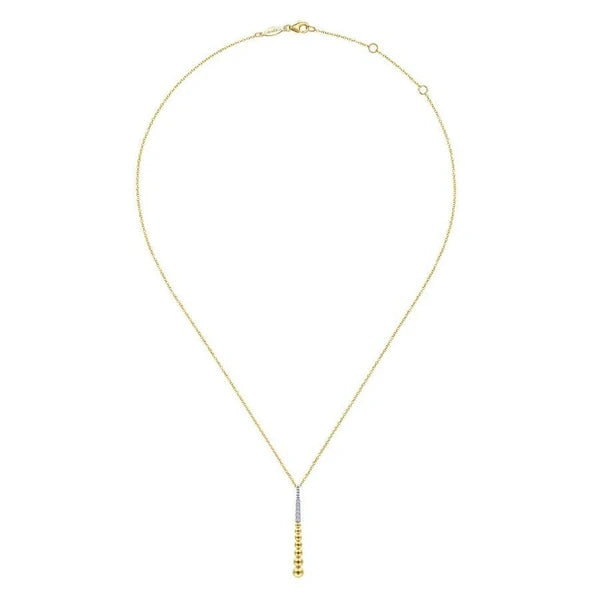 14K Yellow-White Gold Bujukan Bead Y Necklace with Diamond e Accent