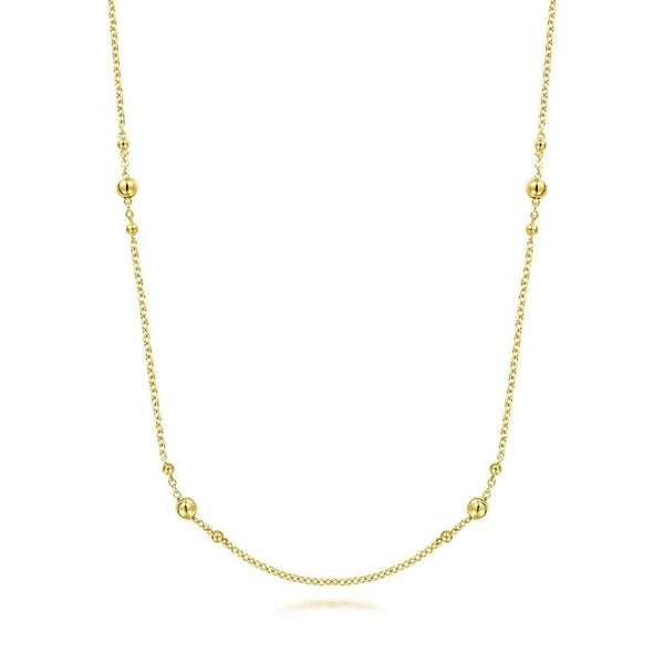 32" 14K Yellow Gold Bujukan Bead Station Necklace