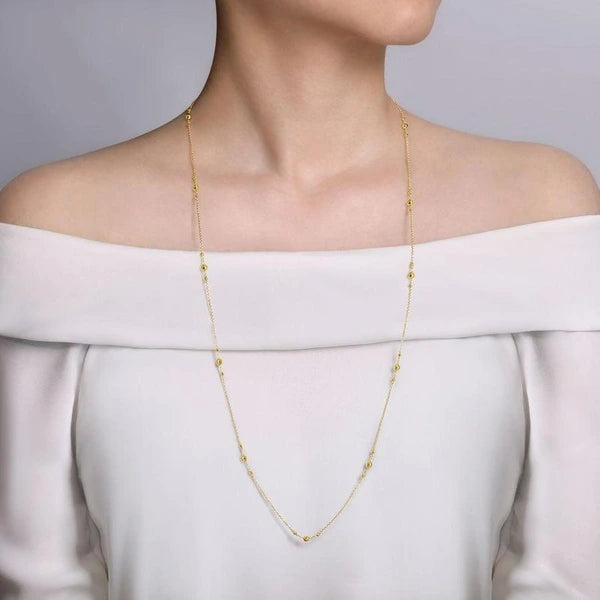 32" 14K Yellow Gold Bujukan Bead Station Necklace