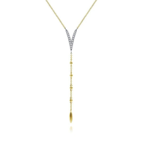 18.5" 14K Yellow-White Gold e Diamond Chevron Y Necklace