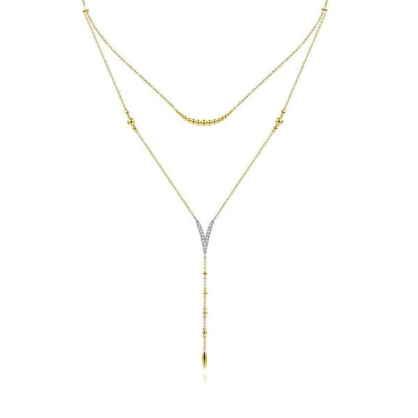 18.5" 14K Yellow-White Gold e Diamond Chevron Y Necklace