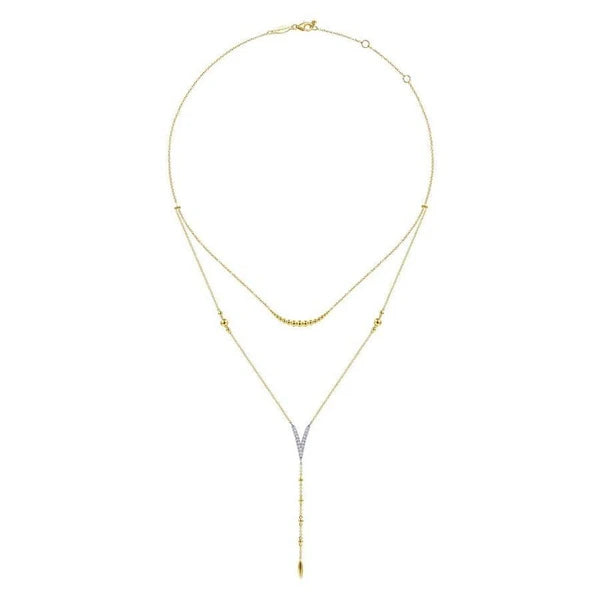 18.5" 14K Yellow-White Gold e Diamond Chevron Y Necklace